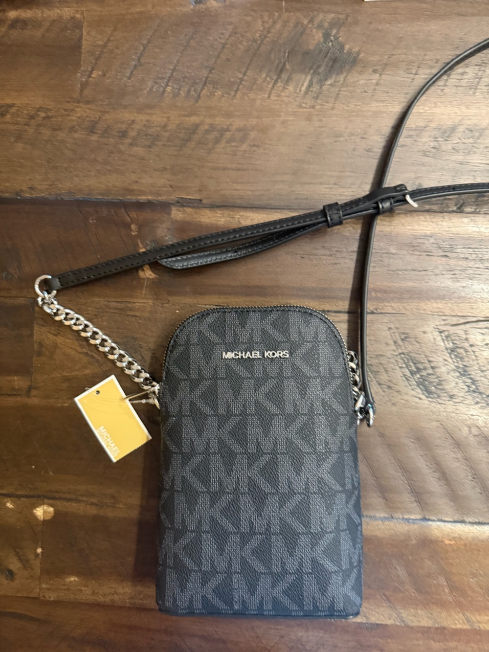 Michael Kors Black Logo Pattern Chain Crossbody